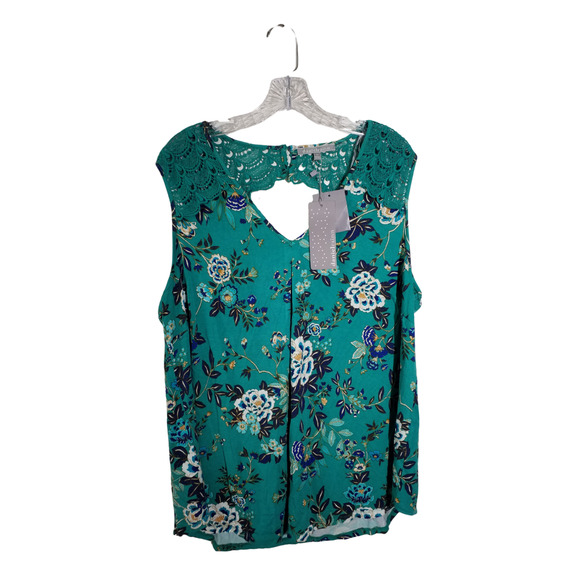 Daniel Rainn Womens Fantine Crochet Green Floral Pullover Vneck Tank Top Size 2X - Picture 1 of 8